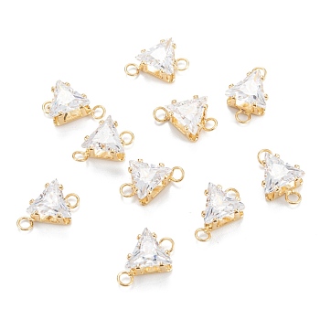 Brass Clear Cubic Zirconia Links, Long-Lasting Plated, Triangle, Real 18K Gold Plated, 13.5x8x6mm, Hole: 1.7mm