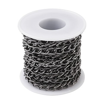 Aluminium Twisted Curb Chains, Unwelded, with Spool, Gunmetal, 10x6.5x1.8mm, 5m/roll