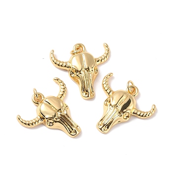 Rack Plating Brass Pendants, with Jump Ring, Long-Lasting Plated, Cow, Real 18K Gold Plated, 23x24x5mm, Jump Ring: 5x0.9mm, 3mm Inner Diameter