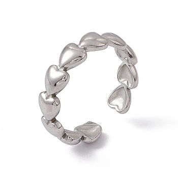 304 Stainless Steel Heart Wrap Open Cuff Ring for Women, Stainless Steel Color, US Size 6 1/2(16.9mm)