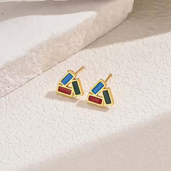Alloy Stud Earrings, Real 14K Gold Plated, Triangle, 10mm