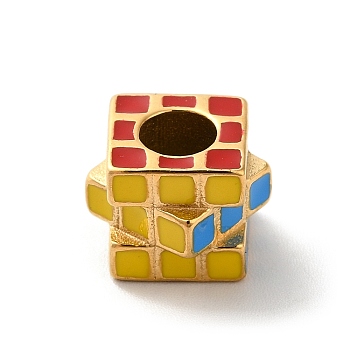 Ion Plating(IP) 304 Stainless Steel Enamel European Beads, Large Hole Beads, Tweakcube, Golden, 8.5x11.5x11.5mm, Hole: 5mm
