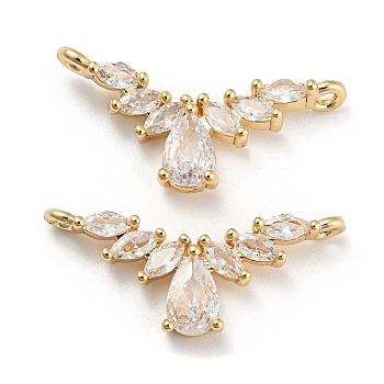 Brass Pave Clear Cubic Zirconia Pendants, Teardrop with Wing Charms, Real 18K Gold Plated, 9x22.5x4mm, Hole: 1.2mm