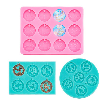3Pcs 3 Style  Constellation Pendants Silicone Molds, Resin Casting Molds, UV Resin & Epoxy Resin Jewelry Making, Mixed Shape, Mixed Color, 57~113x69~86x7~9mm, 1pc/style