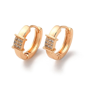 Brass Hoop Earrings with Rhinestone, Square, Light Gold, 15x5x16mm
