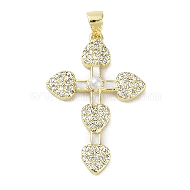 Real 18K Gold Plated Clear Cross Brass+Cubic Zirconia+Enamel Pendants