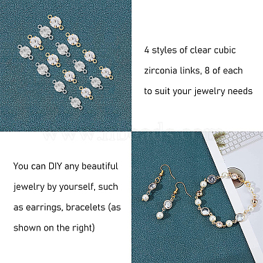 192Pcs 8 Styles Brass Clear Cubic Zirconia Connector Charms(RB-FH0001-08)-4