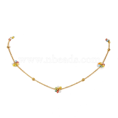 Colorful Glass Seed Beaded Flower Link Chain Bracelets & Necklaces & Anklet(SJEW-JS01277)-3