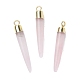 Natural Rose Quartz Brass Pointed Pendants(G-B025-02LG-06)-1