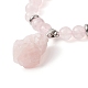 Round Natural Rose Quartz Beaded Stretch Bracelet with Nuggets Charms for Women(BJEW-JB09316-02)-4