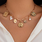Alloy & Iron & Plastic Pearl Teardrop Pendant Bib Necklaces for Women, Golden, White, Angel & Fairy, 14.17 inch(36cm)(FS-WG2E3D6-04)
