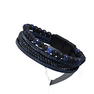 Imitation Leather Multi-strand Bracelets, with Natural Sodalite Beads, 7-5/8 inch(19.5cm)(PW-WGF301E-01)