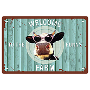 Tinplate Sign Poster, Horizontal, for Home Wall Decoration, Rectangle with Word Welcome to The Funny Farm, Cow Pattern, 200x300x0.5mm(AJEW-WH0157-408)
