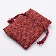 Burlap Packing Pouches, Drawstring Bags, Rectangle, Dark Red, 9x7cm(X-ABAG-G006-7x9-02)