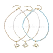 Glass Bead Necklaces, with Alloy Resin Sun Pendant Necklaces, Mixed Color, 14.13 inch(35.9cm)(NJEW-JN04688)