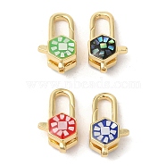 Brass Lobster Claw Clasps, with Enamel & Shell, Long-Lasting Plated, Lead Free & Cadmium Free, Real 18K Gold Plated, Hexagon, Mixed Color, 18x9.5x7mm, Hole: 1.5mm(KK-K385-019G)