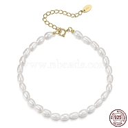 Natural Baroque Pearl Beaded Chain Bracelet with 925 Sterling Silver Clasps, with S925 Stamp, Golden, 7-1/8 inch(18cm)(BJEW-I314-144)