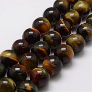 Natural Tiger Eye Bead Strands, Grade A, Round, 10mm, Hole: 1.2mm, about 38pcs/strand, 14.9 inch~15.5 inch(G-P230-05-10mm)