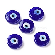 Handmade Evil Eye Lampwork Beads, Flat Round, Blue, 17~17.5x4mm, Hole: 1.2mm(X-LAMP-E026-01C)