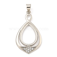 925 Sterling Silver Micro Pave Clear Cubic Zirconia Open Back Bezel Pendant Cabochon Settings, Teardrop, Real Platinum Plated, 29x16x2mm, Hole: 3x3.4mm, Tray: 12x8mm(STER-B005-25P)