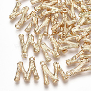 Brass Pendants, Letter, Real 18K Gold Plated, Letter.M, 15x14x2mm, Hole: 1.5mm(KK-S348-331M)