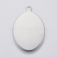 201 Stainless Steel Stamping Blank Tag Pendants, Oval, Stainless Steel Color, 34x22x1mm, Hole: 2.5mm(STAS-P225-036P)