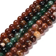 Natural Striped Agate/Banded Agate Beads Strands, Round, Dyed & Heated, Mixed Color, 10~10.5mm, Hole: 1.2mm, about 38pcs/strand, 15.28''(38.8cm)(G-B079-A05-03)