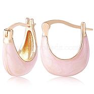 Enamel Arch Hoop Earrings, Golden Brass Jewelry for Women, Pink, 17~18x16x6.5mm, Pin: 0.5x1mm(JE1109B)