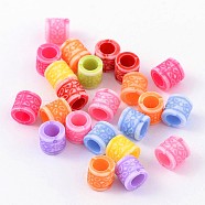 Acrylic European Beads, Large Hole Beads, No Metal Core, Column, Mixed Color, about 8mm in diameter, 7.5mm thick, hole: 5mm, about 2500pcs/500g(PAB2851Y)