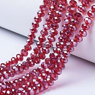 Electroplate Glass Beads Strands, Pearl Luster Plated, Faceted, Rondelle, FireBrick, 2.5x2mm, Hole: 0.4mm, about 170pcs/strand, 11.8 inch(30cm)(EGLA-A034-T1mm-A06)