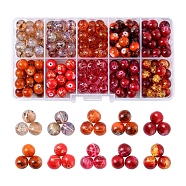 10 Style Spray Painted & Drawbench Transparent & Baking Painted Glass Beads, Round, Orange Red, 8~9mm, Hole: 1.3~1.6mm, 207~225pcs/box(GLAA-YW0001-26D)