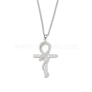 Brass Micro Pave Cleal Cubic Zirconia Pendant Necklaces, 201 Stainless Steel Chains Necklaces, Cross, 23.50 inch(59.7cm), Cross: 35x22(NJEW-M211-03D-P)