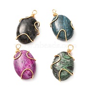 Natural Ripple Jasper Pendants, with Real 18K Gold Plated Eco-Friendly Copper Findings, Dyed, Mixed Color, 33x19x9mm, Hole: 2.3~3mm(PALLOY-JF00850)