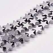 Electroplate Non-magnetic Synthetic Hematite Beads Strands, Star, Grade A, Platinum Plated, 6x6x2mm, Hole: 1mm, about 75pcs/strand, 16 inch(G-J173-6x6mm-02)