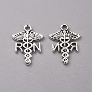 Tibetan Style Alloy Pendants, Caduceus, Antique Silver, 20.5x15x1.5mm, Hole: 2mm(TIBEP-WH0002-16AS)