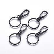 Alloy Keychain Clasp Findings, with Iron Split Key Rings, Electrophoresis Black, 60x28mm(X-PALLOY-M007-01B)