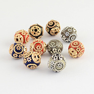 Round Handmade Indonesia Beads, with Alloy Cores, Antique Silver, Mixed Color, 15x14mm, Hole: 2mm(IPDL-R394-M)
