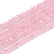 Natural Green Jade Beads Strands, Faceted, Rondelle, Pink, 3x2.5mm, Hole: 0.2mm, about 130~140pcs/strand, 15.5~16 inch(39~40cm)(G-F596-45B)