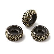 Tibetan Style Rack Plating Brass Linking Ring, Long-Lasting Plated, Flat Round with Floral Pattern, Brushed Antique Bronze, 9.5x4.5mm, Inner Diameter: 4mm(KK-Q805-40AB)