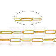 Brass Paperclip Chains, Drawn Elongated Cable Chains, Soldered, with Spool, Oval, Light Gold, 9x3x0.6mm, about 328.08 Feet(100m)/roll(CHC-T009-01LG)