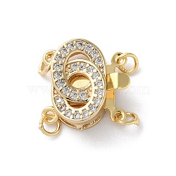Rack Plating Brass Micro Pave Clear Cubic Zirconia Box Clasps, 3-Strand, 6-Hole, Long-Lasting Plated, Double Number 0, Real 18K Gold Plated, 13.5x17.5x6mm, Jump Ring: 3.5x0.5mm, Inner Diameter: 2mm(KK-E073-02G)