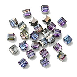 100Pcs Transparent Electroplate Glass Beads, Half Rainbow Plated, Faceted, Cube, Black, 7x7x7mm, Hole: 1.6mm(GLAA-K064-08A-HP01)