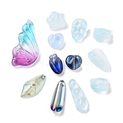 Mixed Styles & Shapes Glass Cabochons/Pendants/Links/Beads, Blue, 8~37x6~20x2.5~10.5mm, Hole: 0.5~4mm(GLAA-MSMC006-01C)