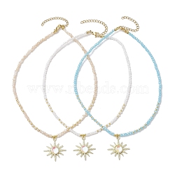 Glass Bead Necklaces, with Alloy Resin Sun Pendant Necklaces, Mixed Color, 14.13 inch(35.9cm)(NJEW-JN04688)