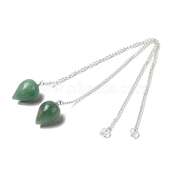 Natural Green Aventurine Dowsing Pendulums, with Silver Tone Iron Chains, Teardrop Pendant, 235mm, Hole: 1.6mm(G-R492-01S-09)