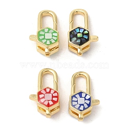 Brass Lobster Claw Clasps, with Enamel & Shell, Long-Lasting Plated, Lead Free & Cadmium Free, Real 18K Gold Plated, Hexagon, Mixed Color, 18x9.5x7mm, Hole: 1.5mm(KK-K385-019G)