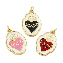 Rack Plating Brass pendants, with Glass Beads, Lead Free & Cadmium Free, Real 18K Gold Plated, Heart, Mixed Color, 22x15.5x1.5mm(KK-M271-02G)