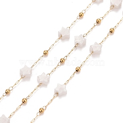 Ion Plating(IP) 304 Stainless Steel Satellite Chains, with White Moonstone Star Beaded, Unwelded, with Spool, Golden, 4x4x2mm(CHS-G019-01G-15)