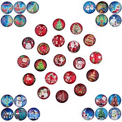 2 Sets 2 Styles Glass Cabochons, Half Round with Christmas Themed Pattern, Mixed Color, 25x7.5mm, 20pcs/set, 1 set/style(GGLA-SZ0001-39)