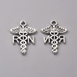 Tibetan Style Alloy Pendants, Caduceus, Antique Silver, 20.5x15x1.5mm, Hole: 2mm(TIBEP-WH0002-16AS)